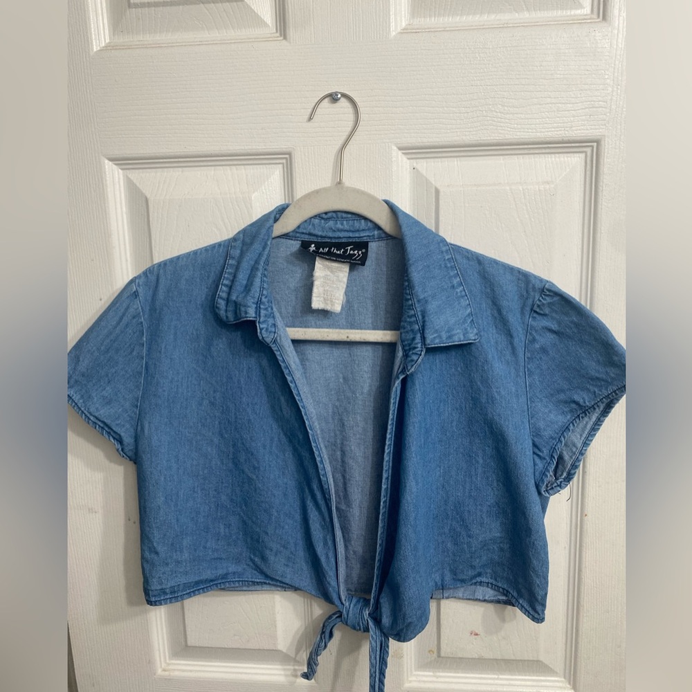 Vintage Y2K All That Jazz Cropped Tie-Front Denim Shirt Sz 11/12
